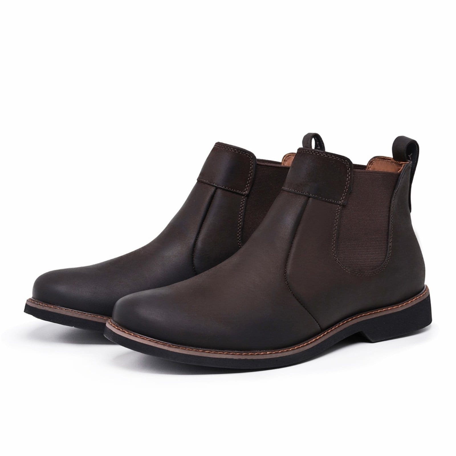 Vista principal Bota Botina Chelsea Masculina de couro sola de Borracha Costurada Re.: 101Nobuck Café Mister Couros marrom