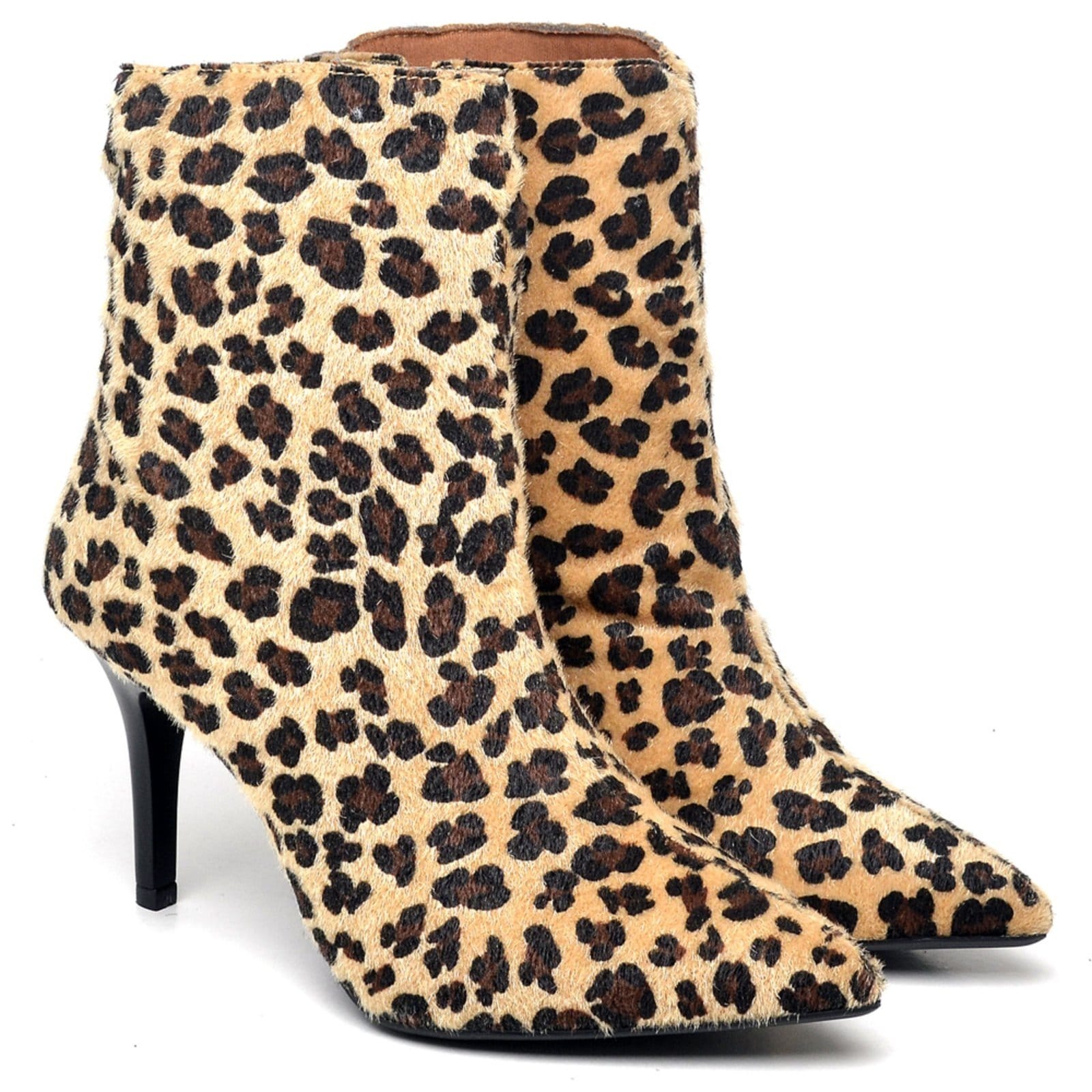 Vista principal Bota Cano Curto Salto Fino Médio Pelo Ella's ZAFREM onça