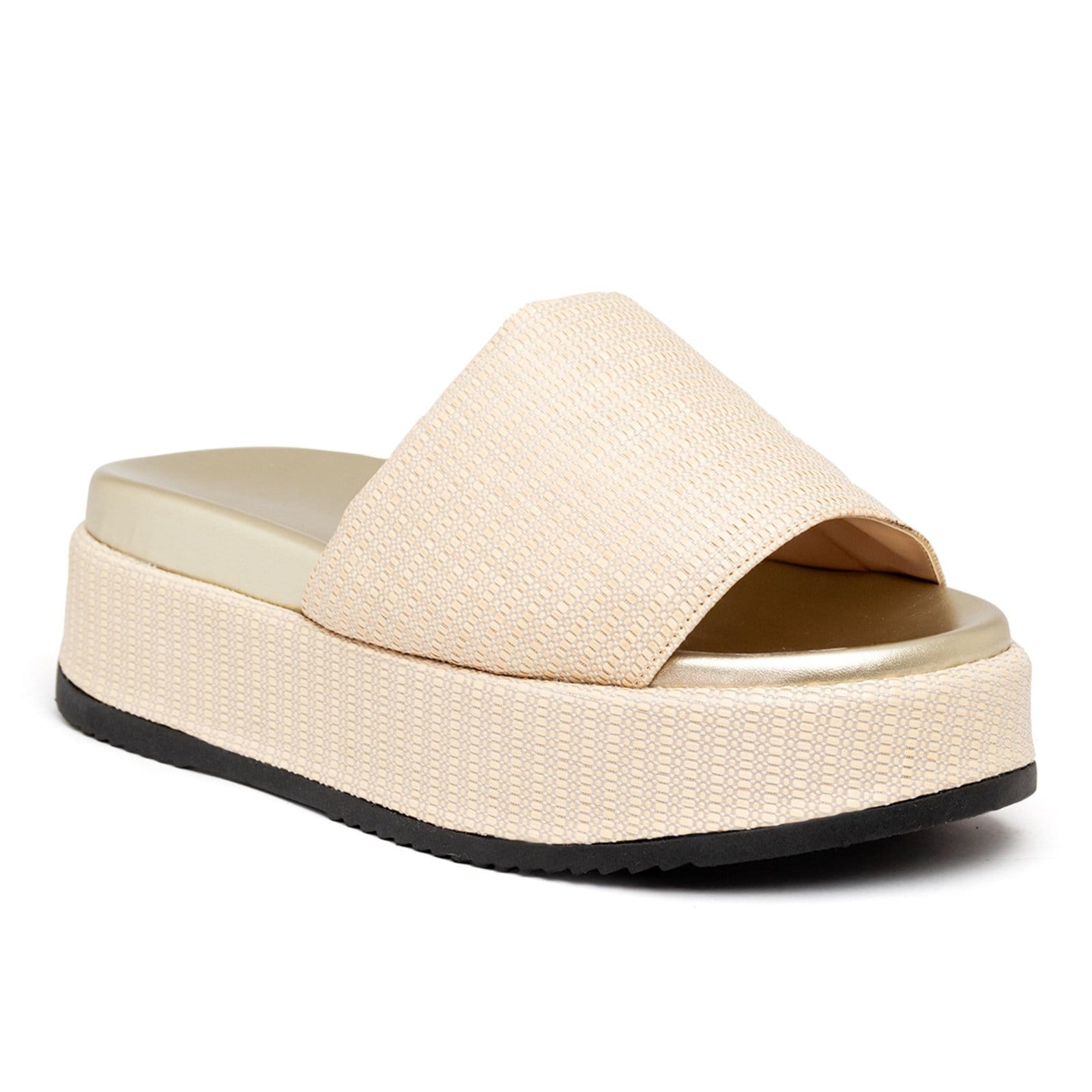 Vista 2 Tamanco Flatform Feminino Plataforma 5300 Rafia Natural Flor da Pele bege natural