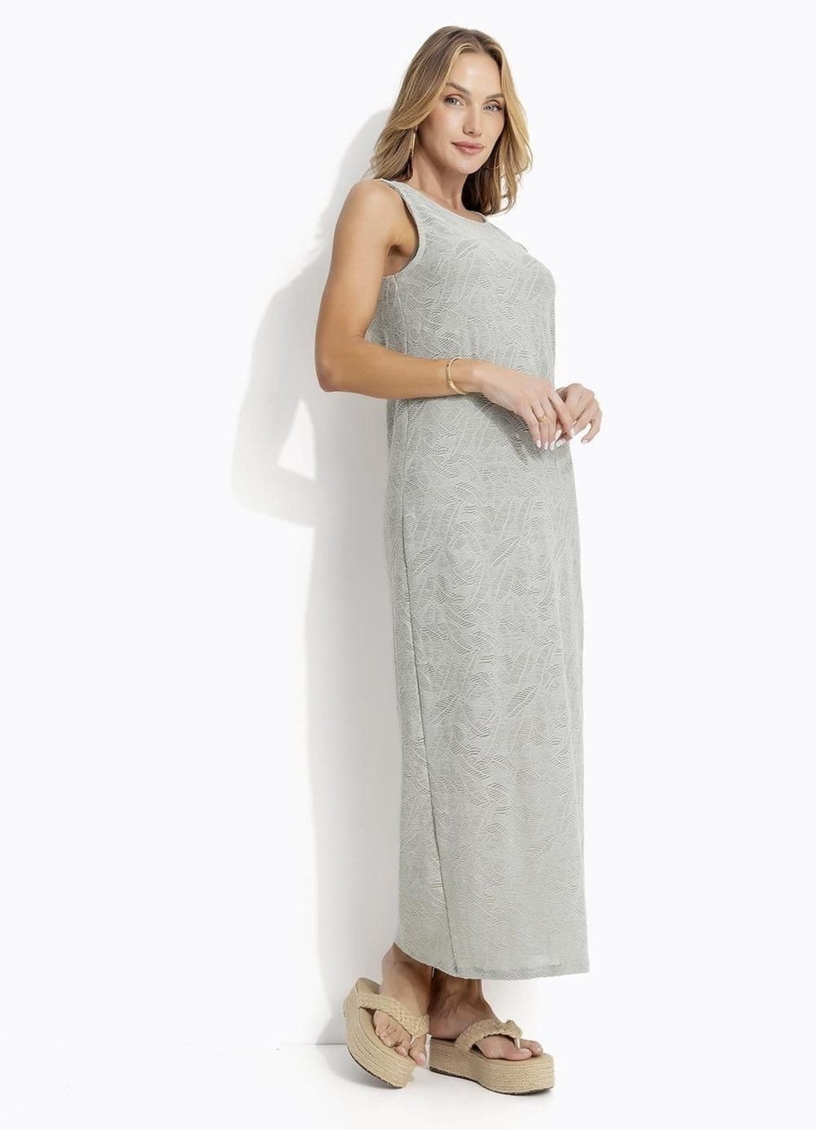 Vista principal Vestido Em Malha Devorê Claro Quintess verde