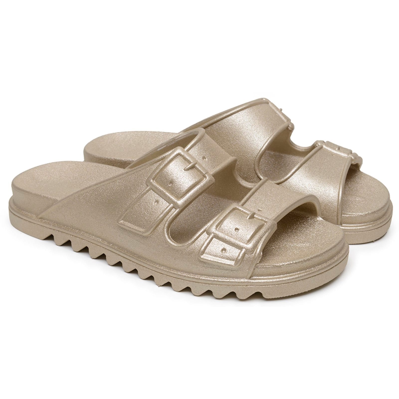 Chinelo Feminino Slide Anna Andrade Papete Casual Leve Anatômica Moderno Metalizada