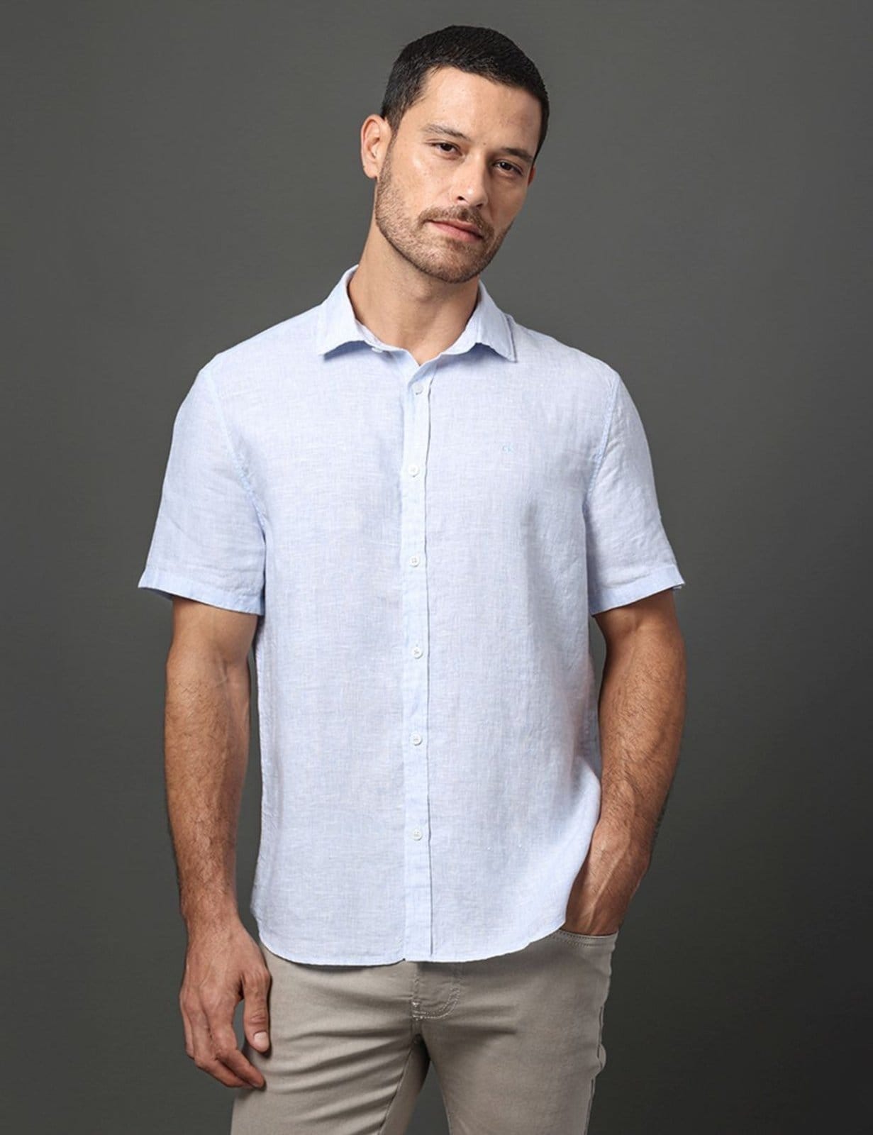 Vista 2 Camisa Masculina Linen Cotton Calvin Klein Jeans - Marinho Calvin Klein Jeans azul marinho