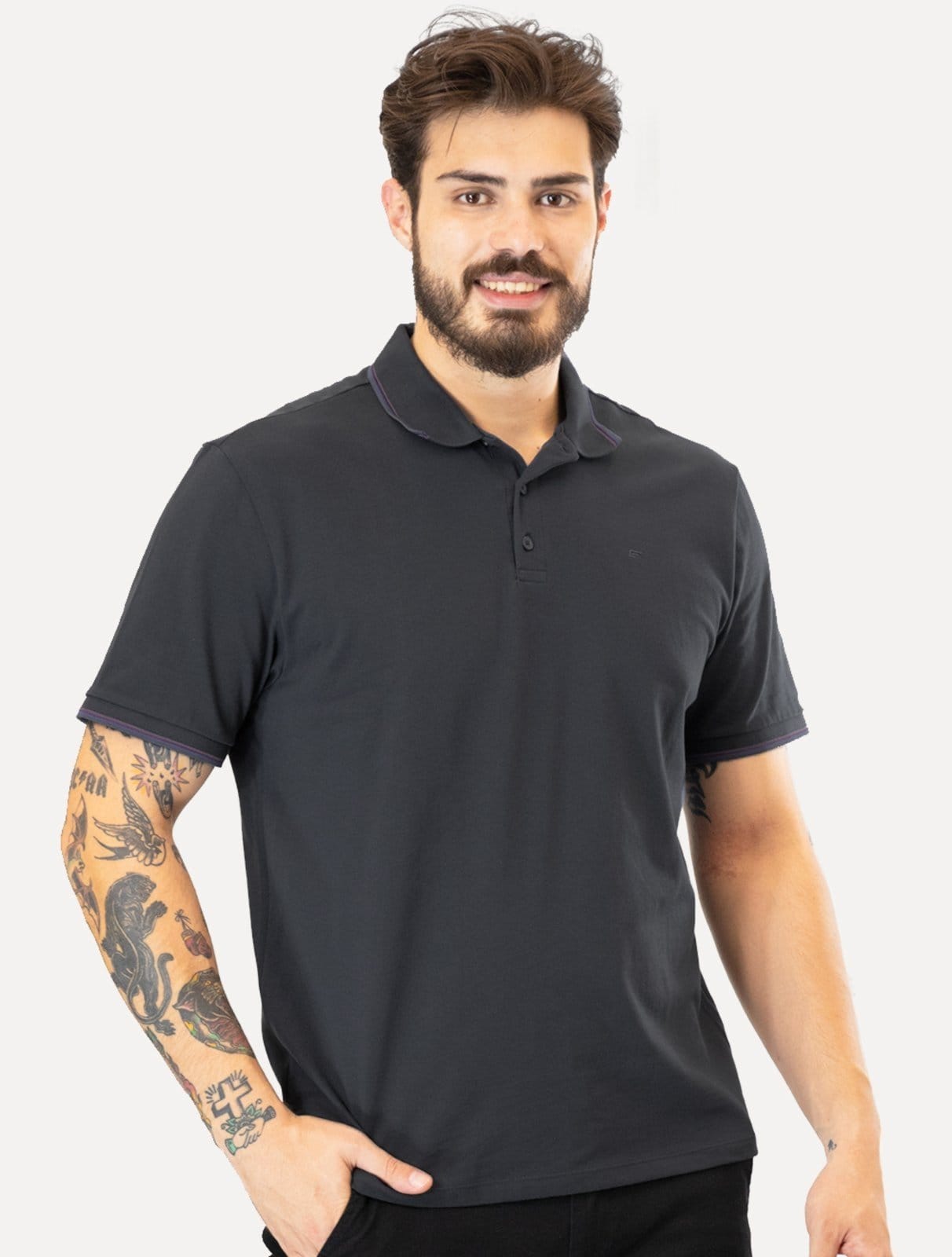 Polo Ellus Masculina Piquet Classic Easa Friso Midnight Blue Azul Marinho