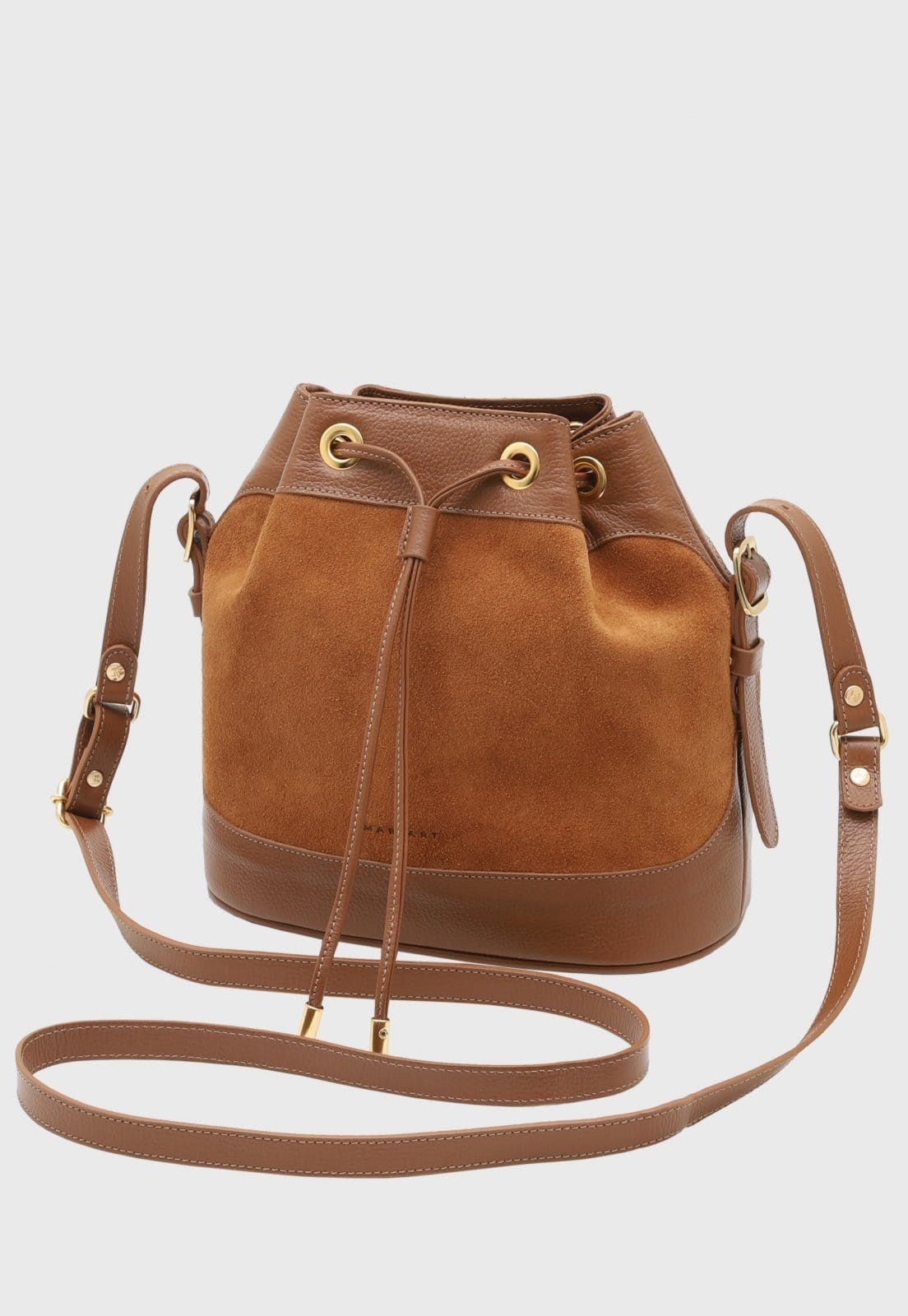 Bolsa Bucket Transversal Couro Mariart Chia Camel Suede