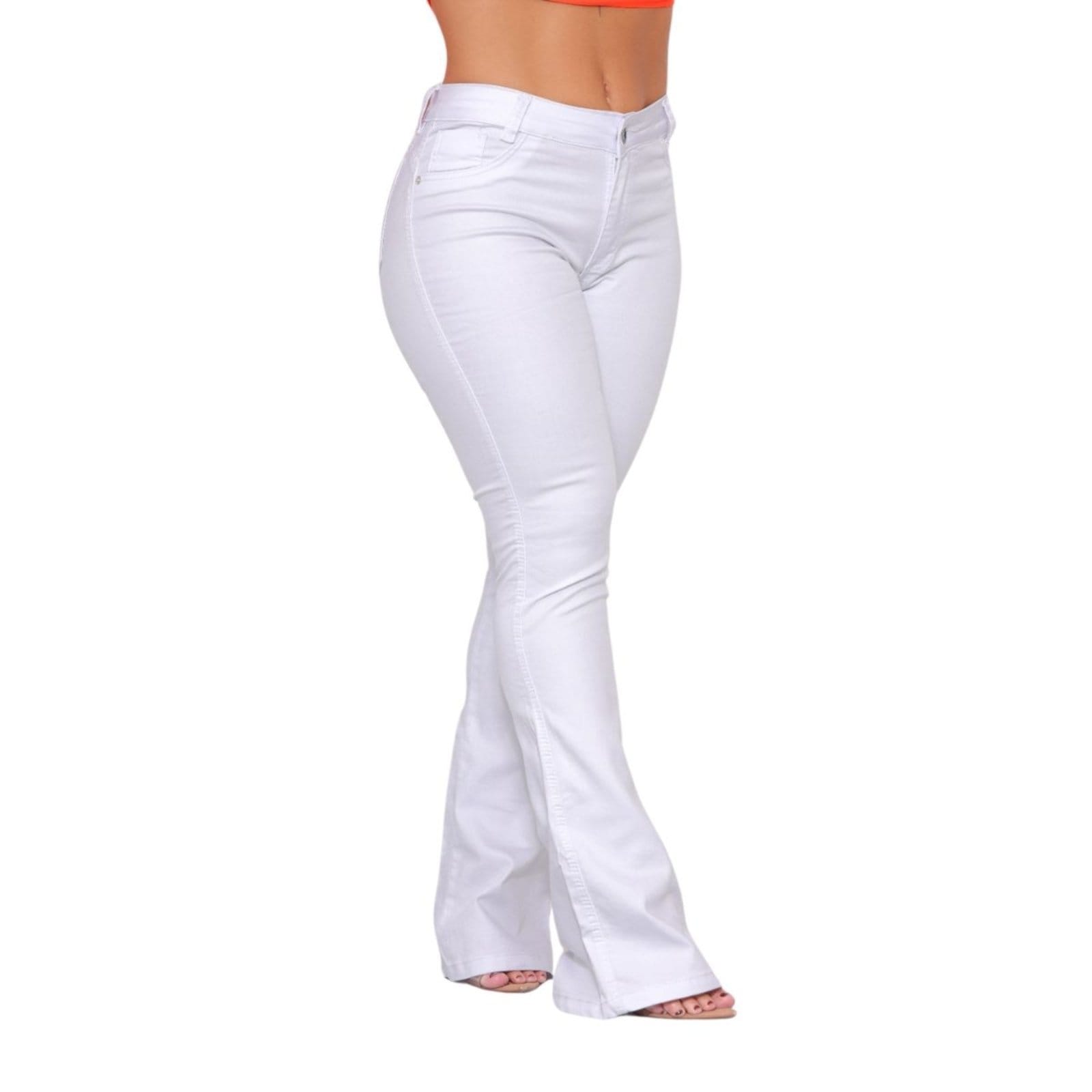 Vista principal Calça Flare Branca Sarja Feminina JEANS LIGHT branco
