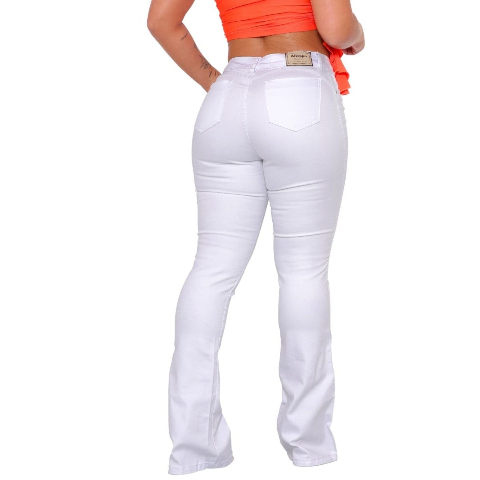 Vista 2 Calça Flare Branca Sarja Feminina JEANS LIGHT branco