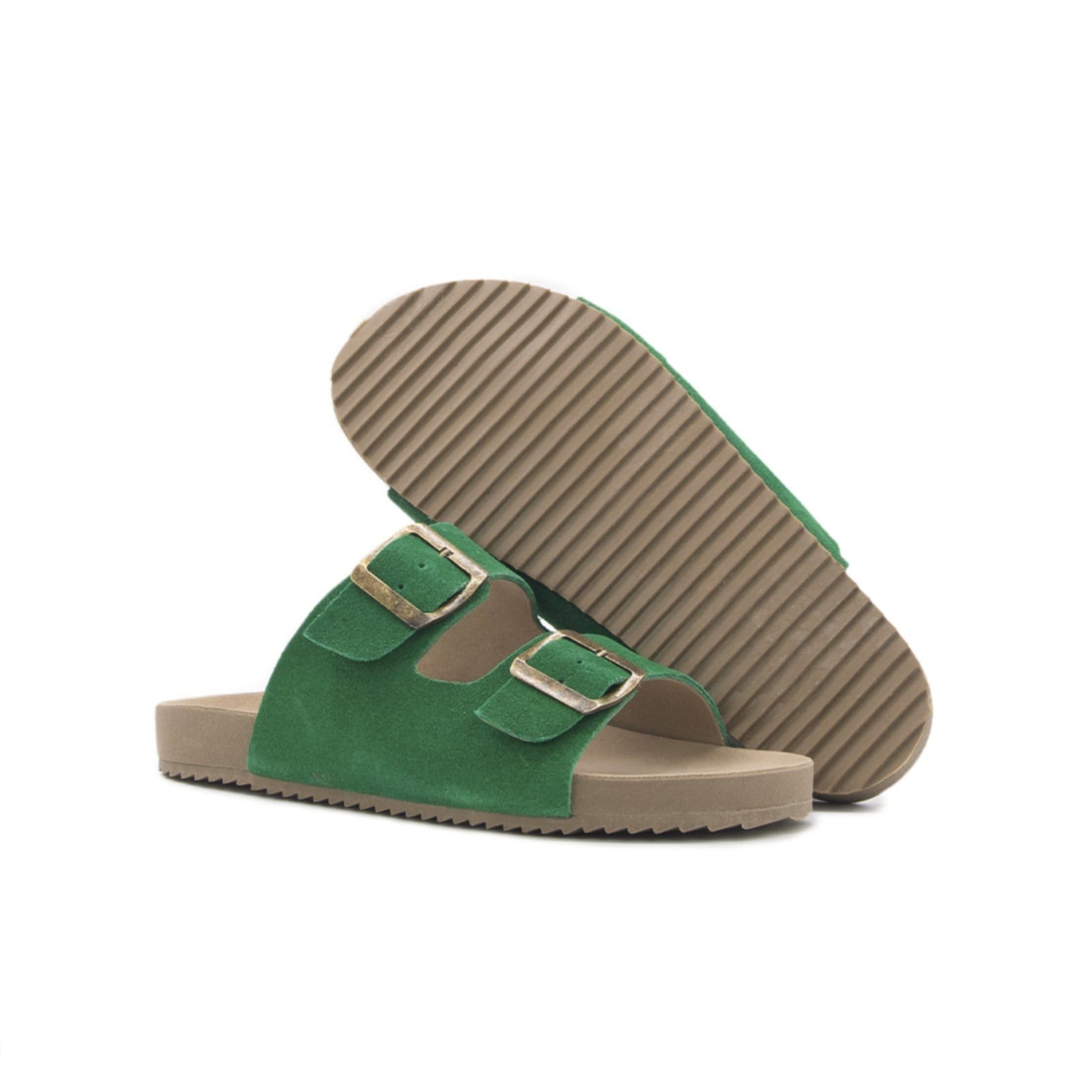 Vista 2 Papete Rasteira Sandalia Couro Bandeira TELLINI STORE verde