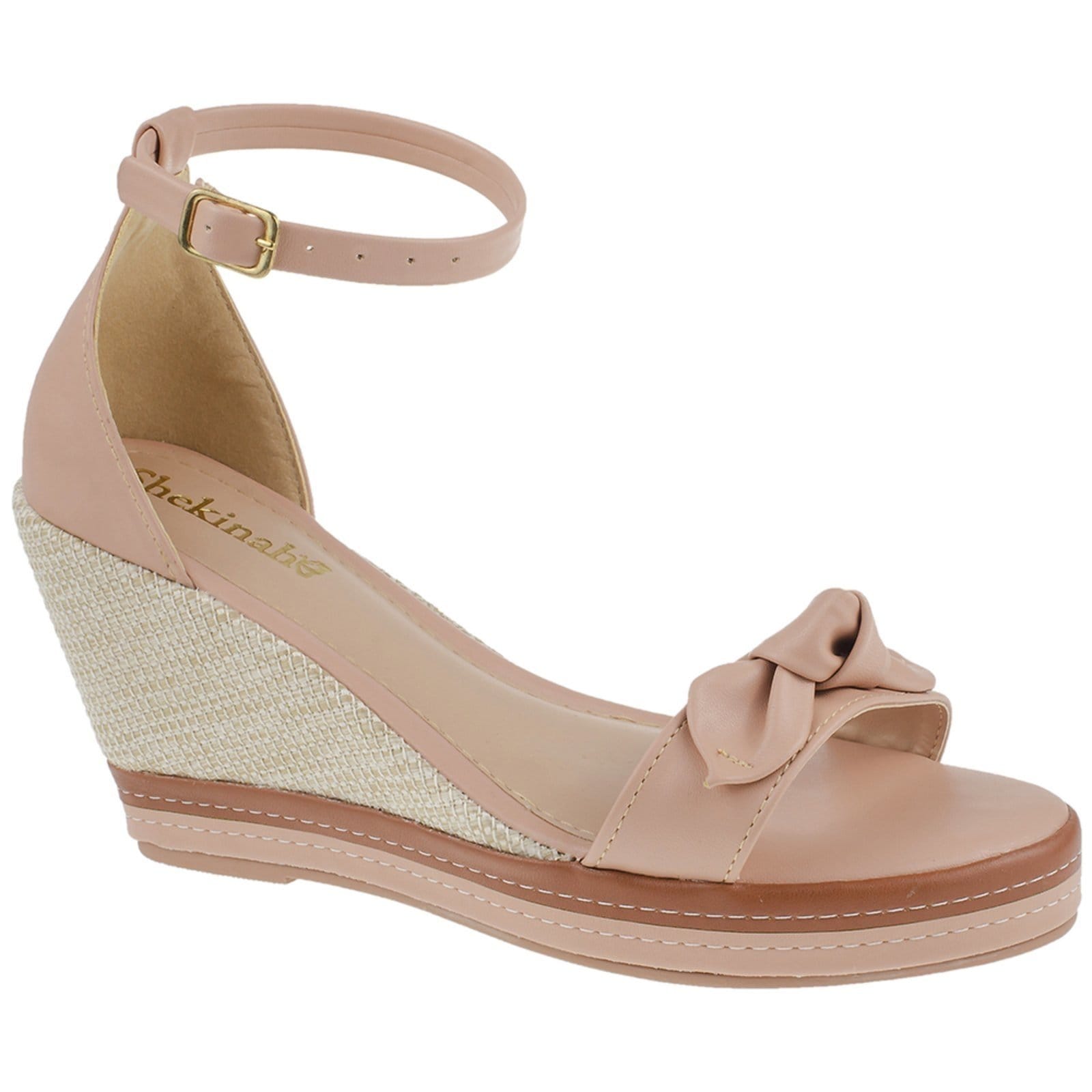 Vista 2 Sandália Feminina Anabela Laço Nó Salto Alto Plataforma Elegante Shekinah Tendencia Lançamento Moda Shekinah nude
