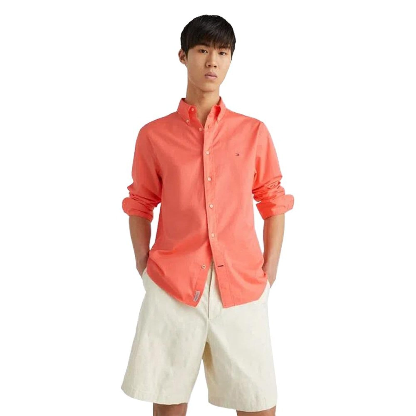 Camisa Social Manga Longa Tommy Hilfiger Classic Flex Salmão