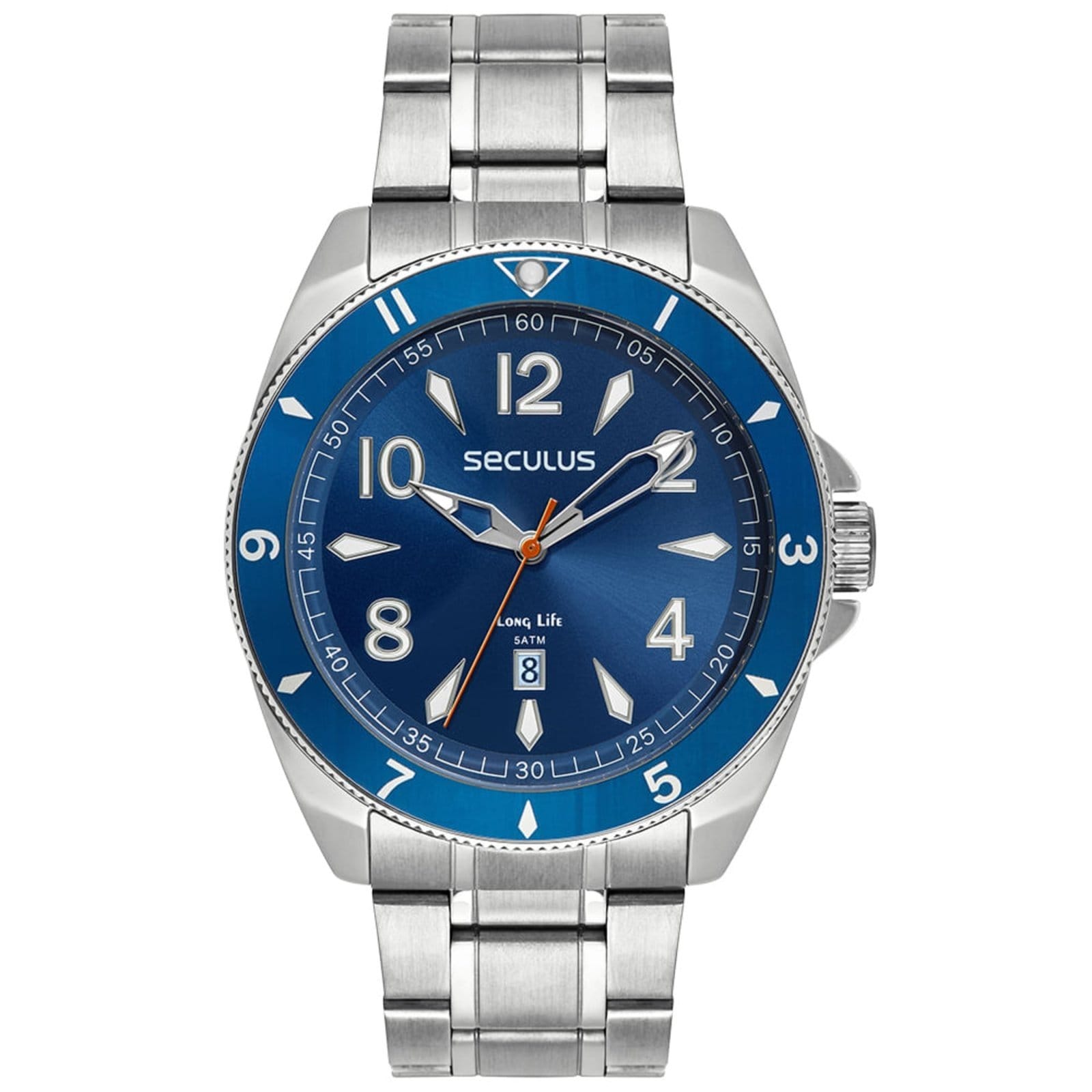 Vista principal Relógio Masculino Aço Visor Azul e Calendário Prata Seculus prata azul