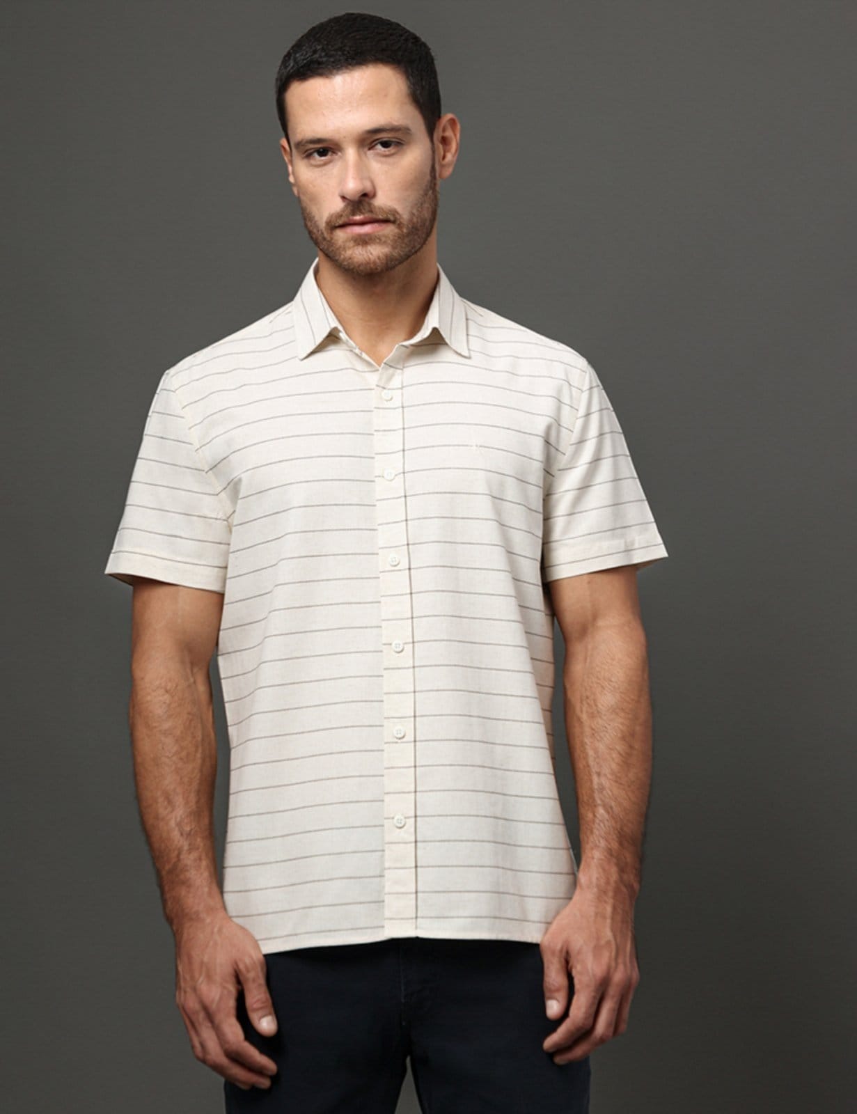 Camisa Masculina Listras Texturizadas Calvin Klein Jeans - Off White