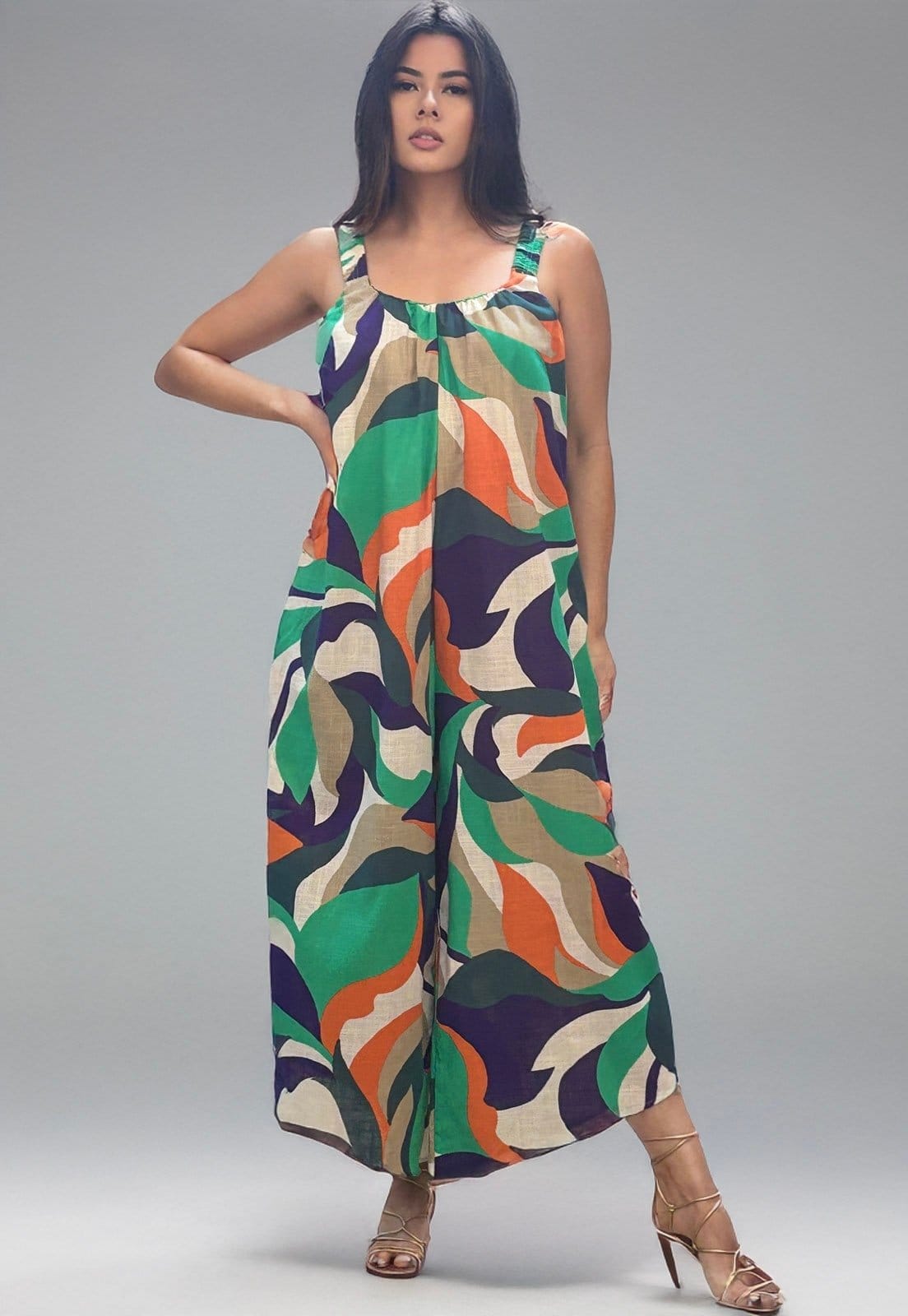 Macacão Amazonia Vital Saruel Viscose Alça com Elástico Estampa Brisa do Mar