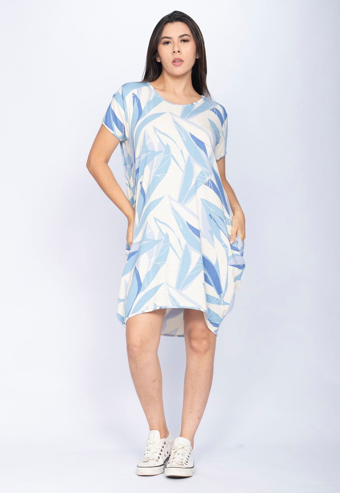 Vista principal Vestido CabanaFree Curto Malha Amplo Always Estampa Verde Selvagem Blue Cabanafree azul/estampado verde