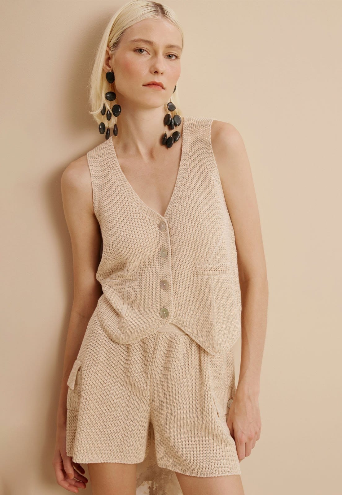 Vista principal Short Tricot Bolsos CaCay branco