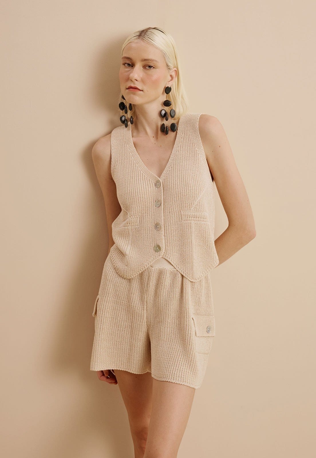 Vista 2 Short Tricot Bolsos CaCay branco