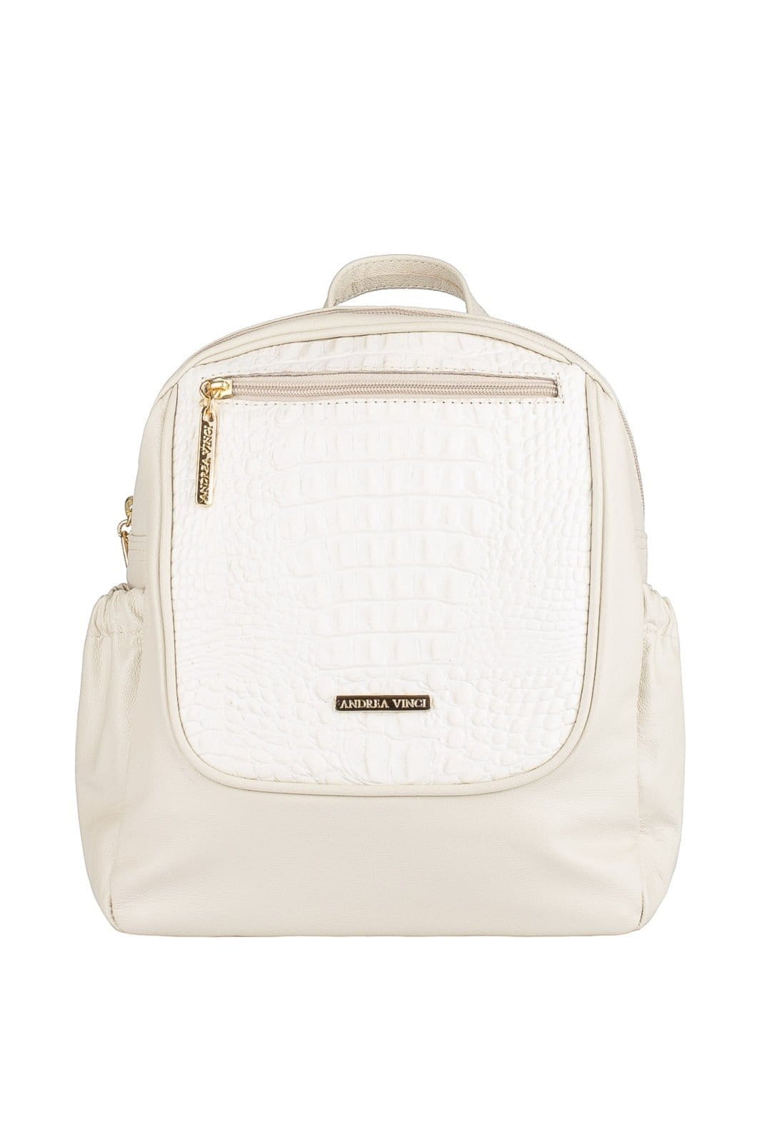 Mochila pequena de couro croco Estela - Marfim
