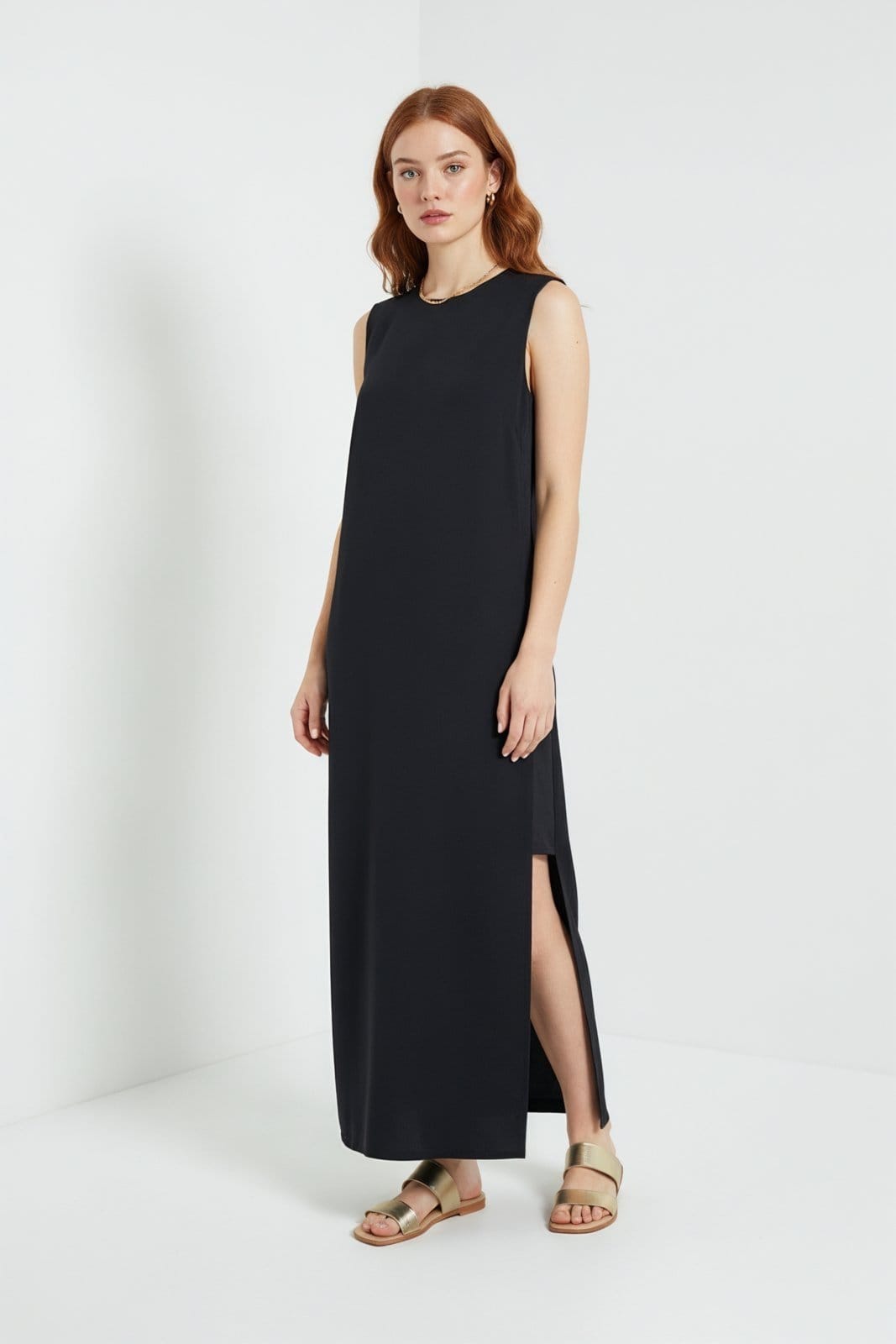 Vista principal Vestido Midi Recorte Lateral Traymon Xgg Traymon preto