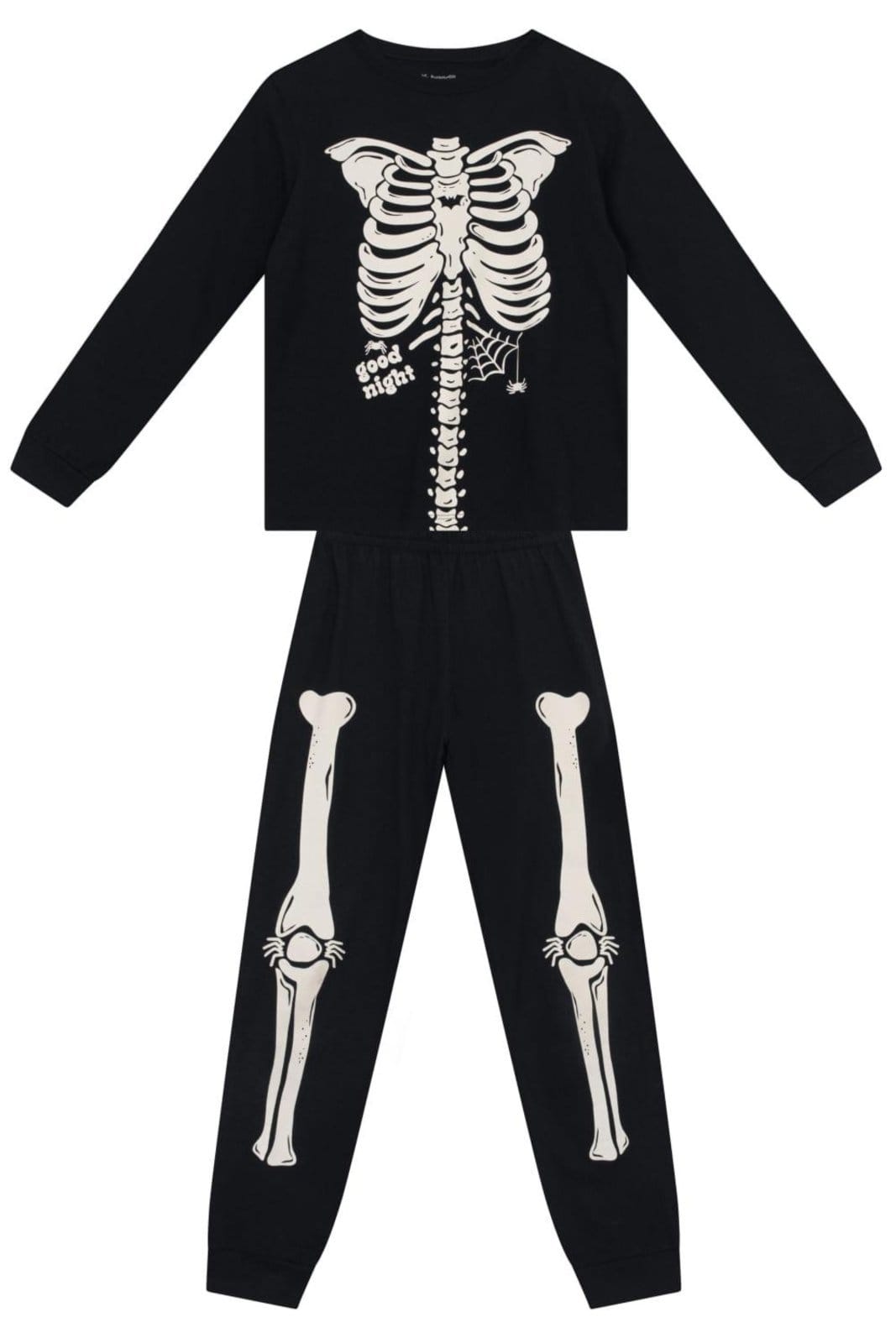 Vista 2 Pijama unissex de esqueleto brilha no escuro Brandili Brandili preto