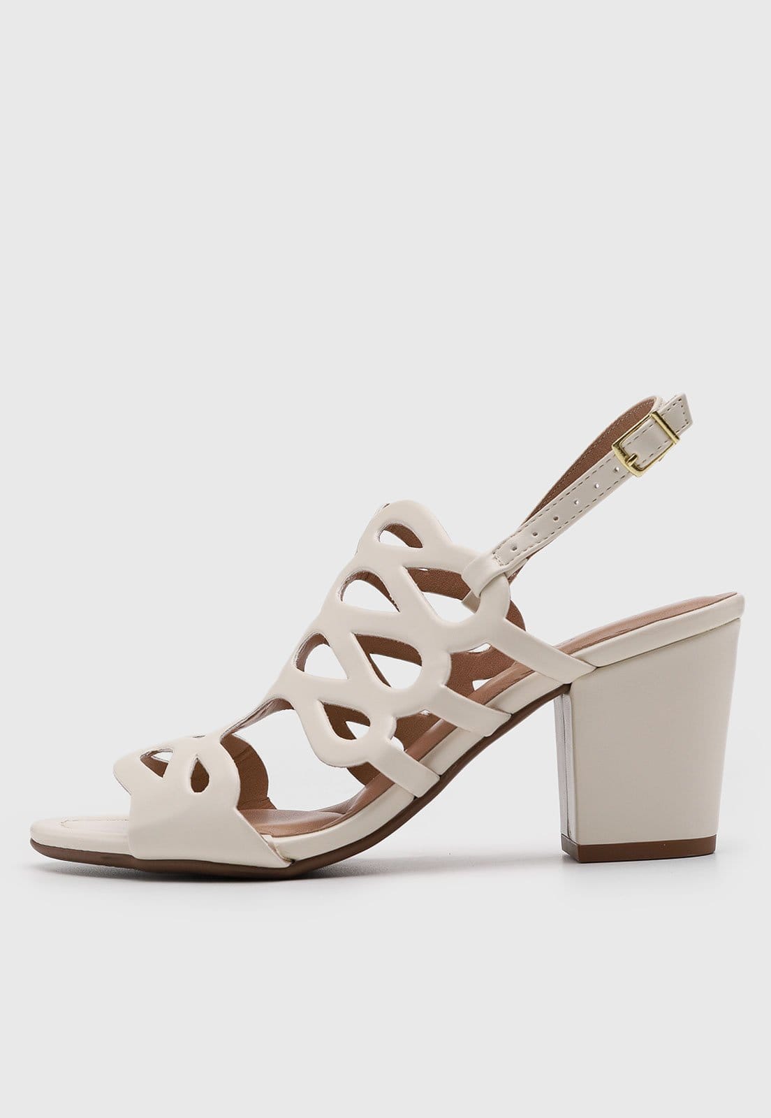 Sandália Feminina Beira Rio Salto Bloco Recortes Off-White