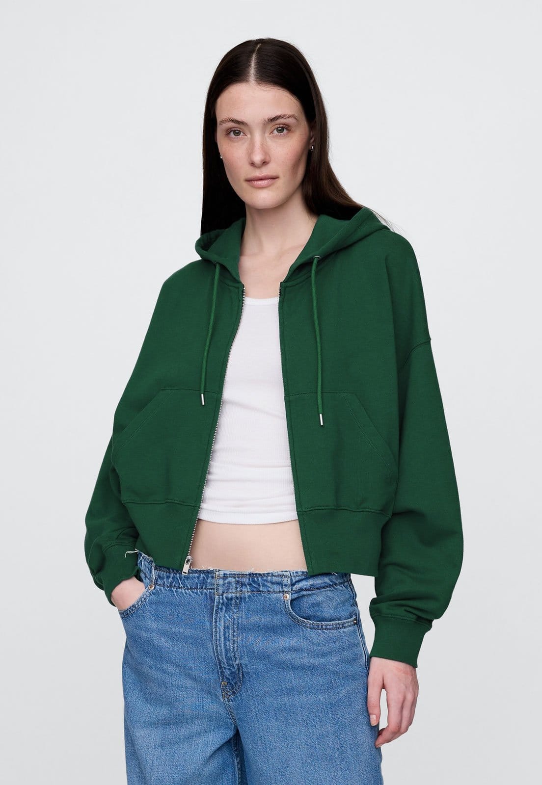 Vista principal Blusa de Moletom Aberta GAP com Capuz GAP verde