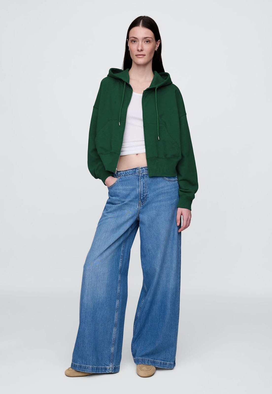 Vista 2 Blusa de Moletom Aberta GAP com Capuz GAP verde