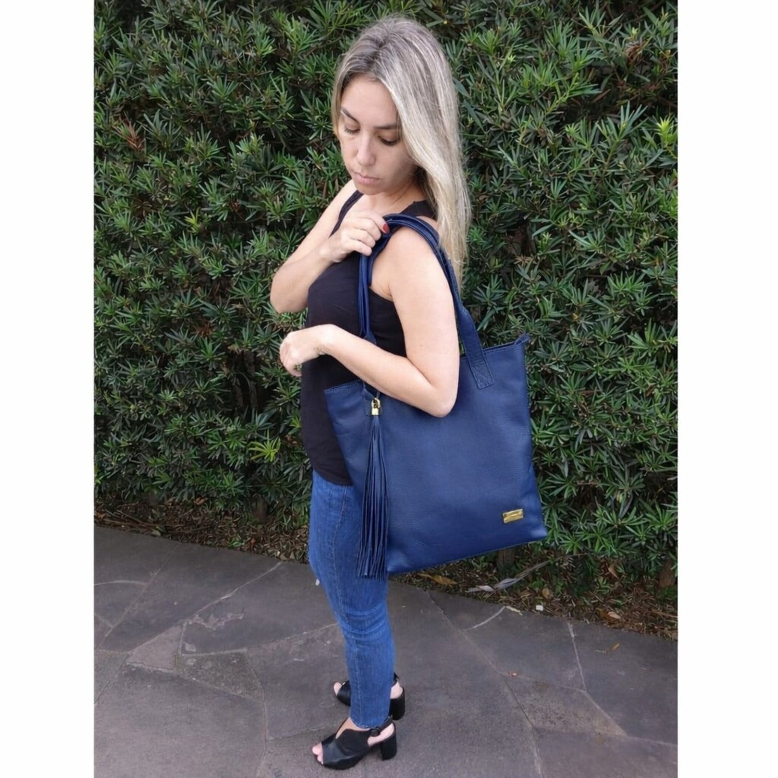 Vista 2 Bolsa Sacola TopGrife Couro Marinho TopGrife azul marinho