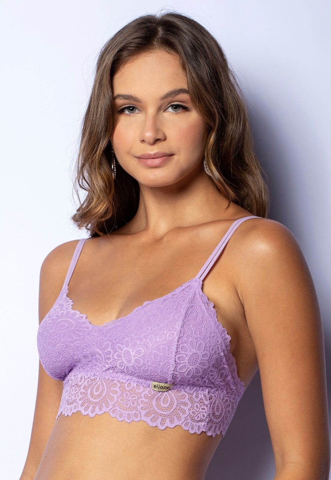 Vista principal Top Cropped Gabi Lingerie Renda Alcinha Sutiã sem Bojo Feminino Lavanda Gabi Lingerie lilás lavanda