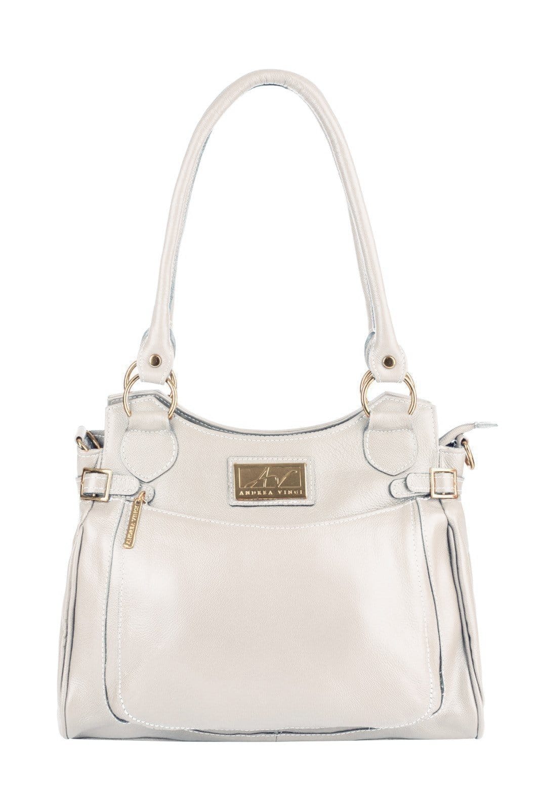 Bolsa Andrea Vinci grande de couro liso Lúcia - Marfim