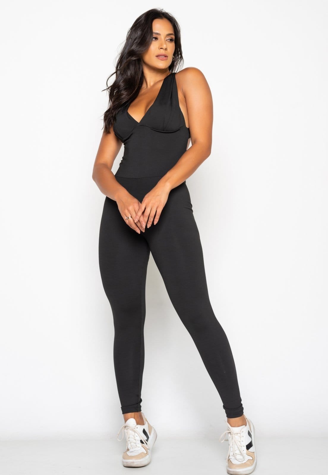 Vista 2 Macacão Bravaa Store Longo Bojo Feminino Fitness Academia Ginástica 062 BRAVAA STORE preto