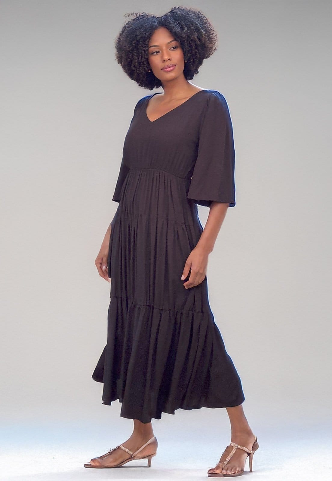 Vestido Longo Cabanefree Plano com manga