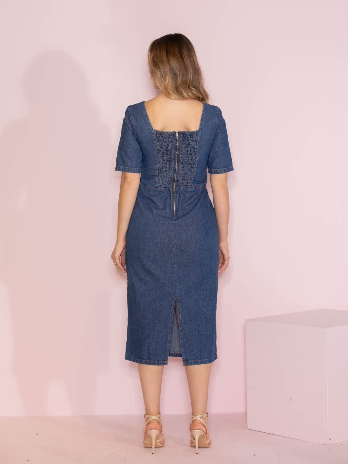 Vista 2 Vestido Midi Alfaiataria Novah Store Jeans Novah Store azul