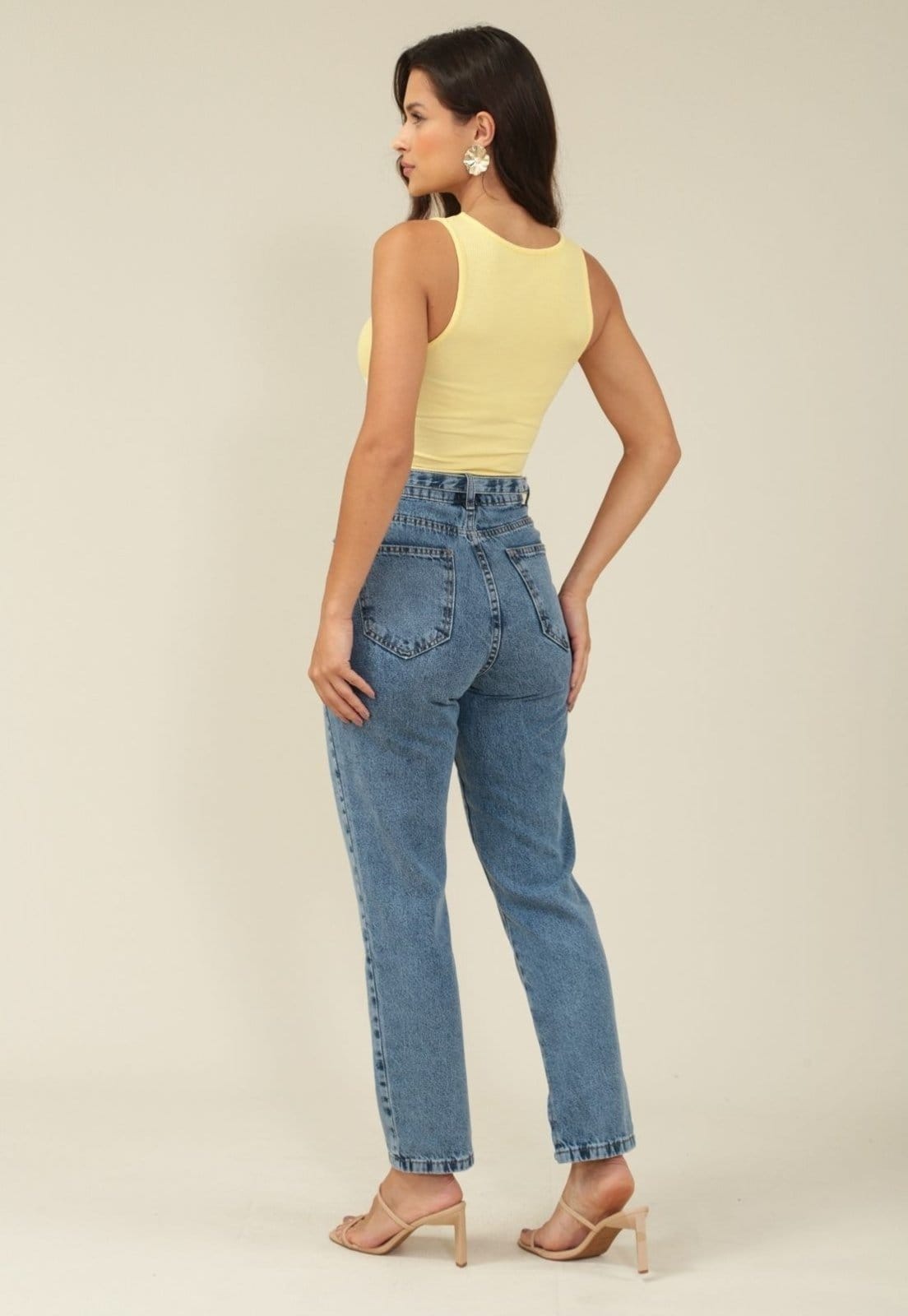 Vista 2 Calça Jeans Pop Me Mom Com Cinto Pop Me azul