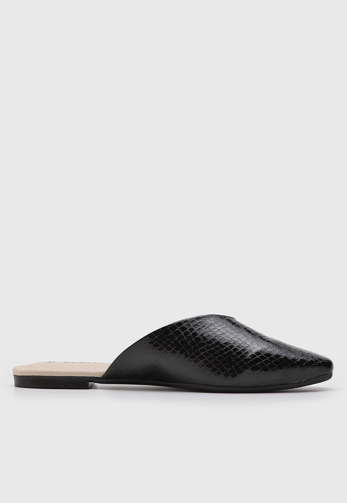 Vista 2 Sapatilha Feminina cê Mule Textura Snake Preta BEBECÊ preto