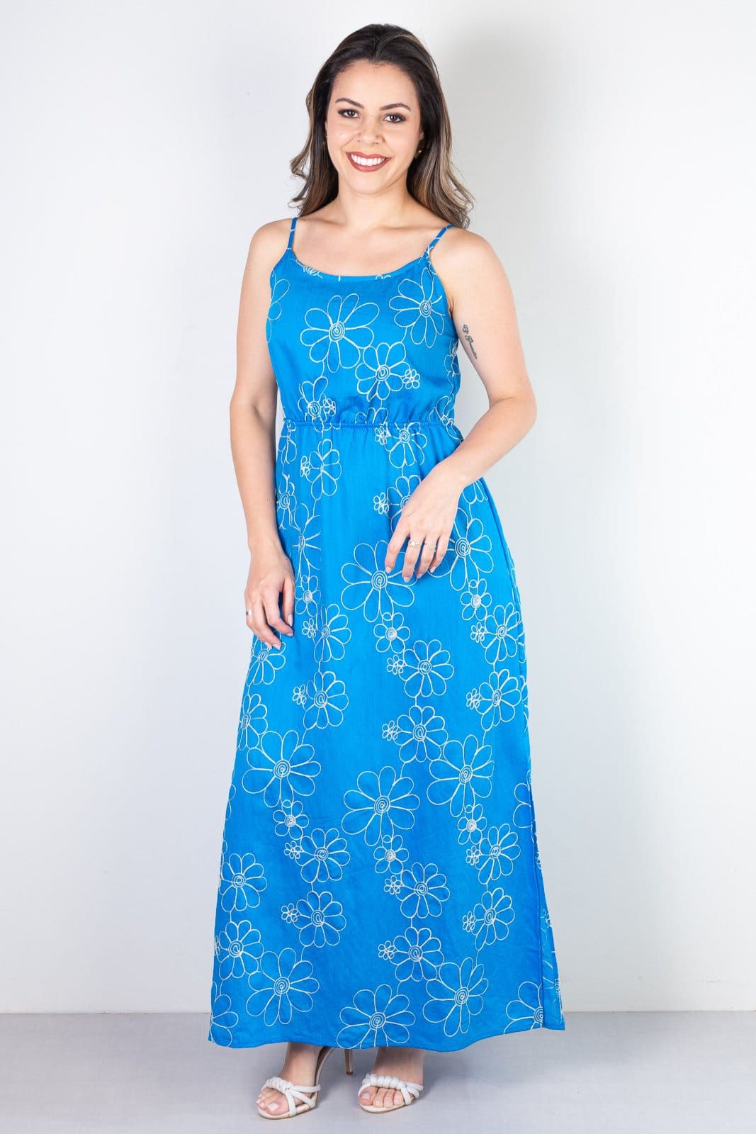 Vista principal Vestido Enluaze Longo Feminino Alcinha Bordado 51108 Enluaze azul