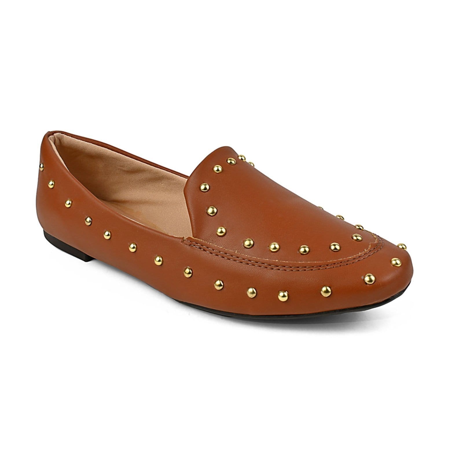 Vista 2 Sapato Feminino Sapatilha Bico redondo confortável macio Ouro ZATURE STORES caramelo