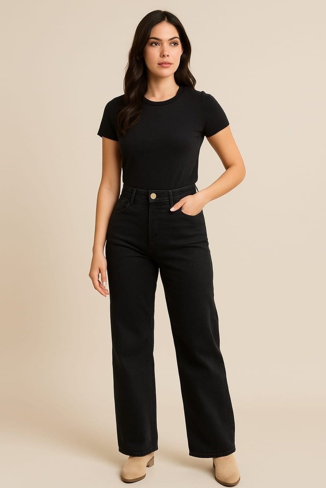 Calça Wide Leg Feminina Tex em Algodão Estilo e Conforto Preta