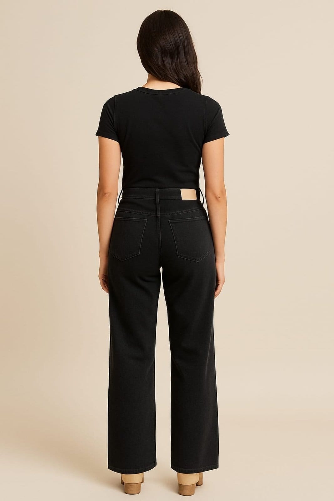 Vista 2 Calça Wide Leg Feminina Tex em Algodão Estilo e Conforto Preta TEX JEANS jeans/preto