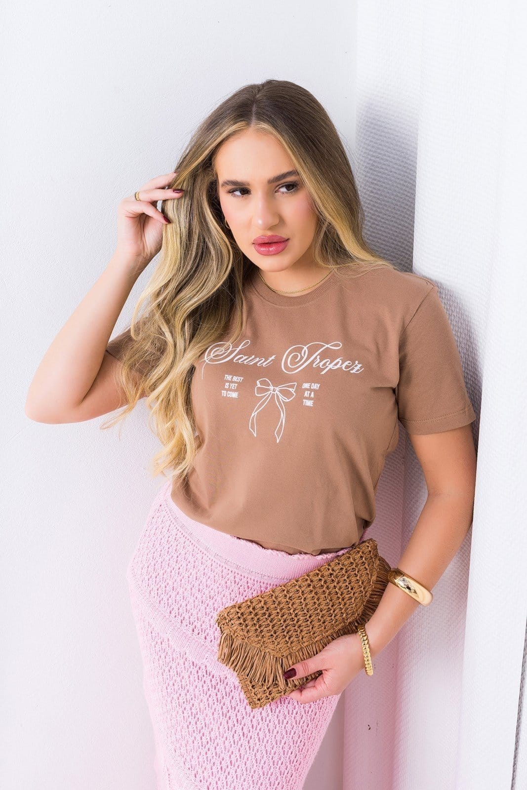 Vista 2 Camiseta Feminina Cianitas Estampa Laço Saint Tropez Cianitas marrom