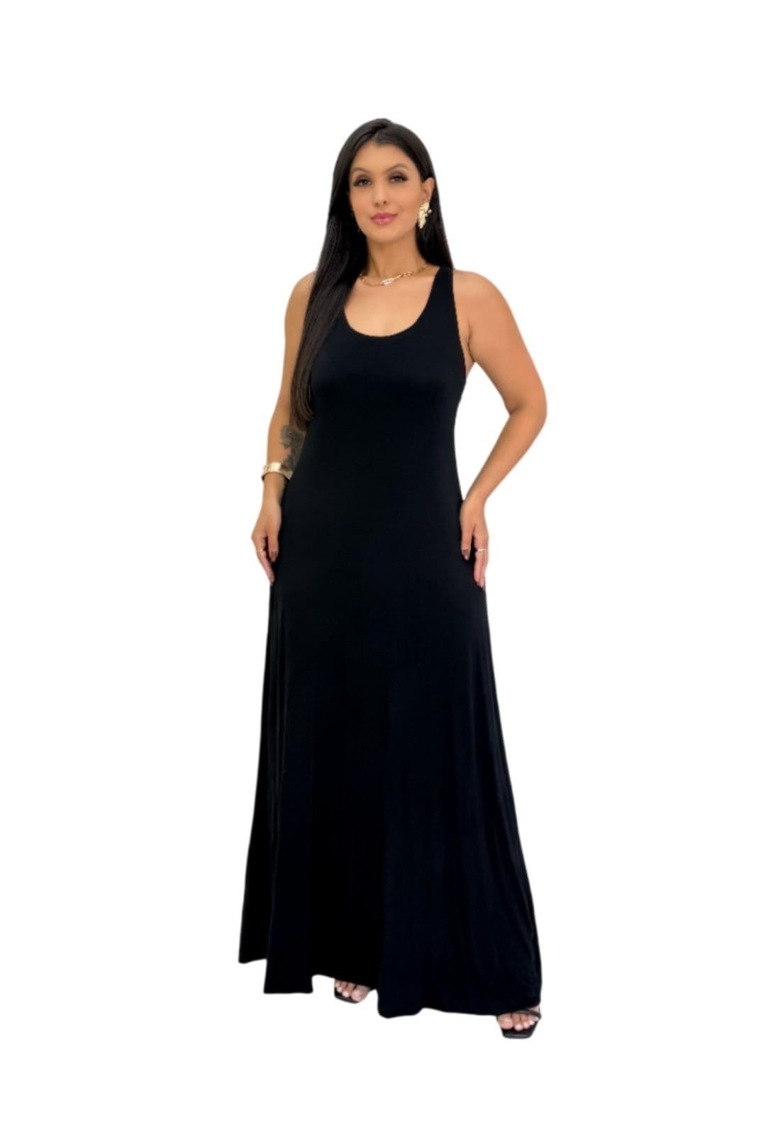 Vestido Viscolycra Maria Paes Regata Longo