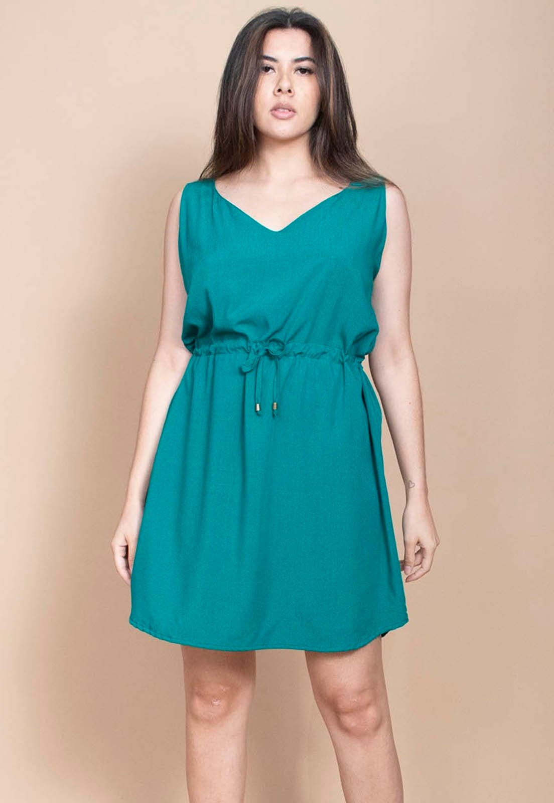 Vista 2 Vestido Cabanafree Plano Curto Verde Cabanafree preto verde