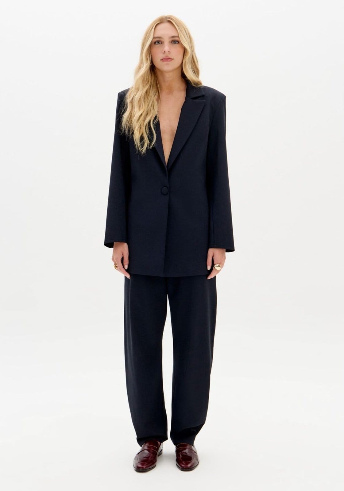 Vista principal Calça Barrel Alfaiataria Cintura Média My Favorite Things azul