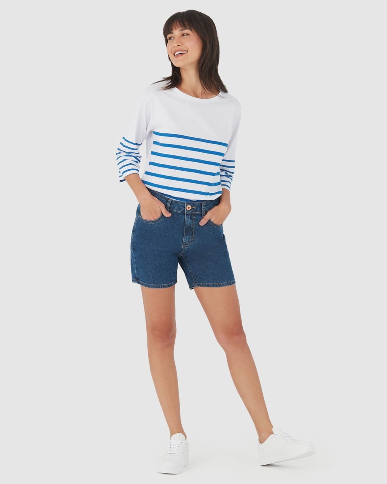 Vista principal Bermuda Feminina Comfort Em Jeans Com Elastano Malwee azul