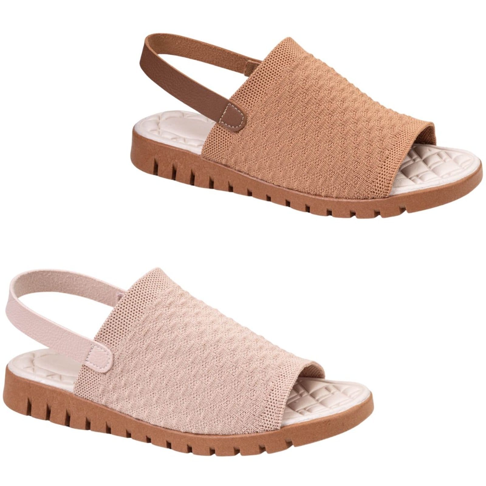 Kit 2 Sandália Feminina Ortopédico Knit Calce Fácil Meia Elástico Massageadora leve Confortável Via Angel 7603 Caramelo e