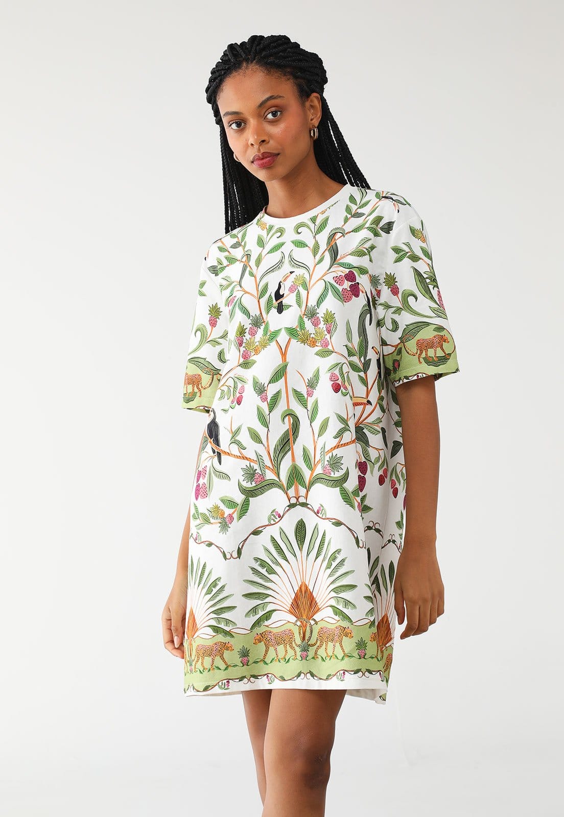 Vestido FARM Curto T Shirt Basico Floresta Doce Off-White