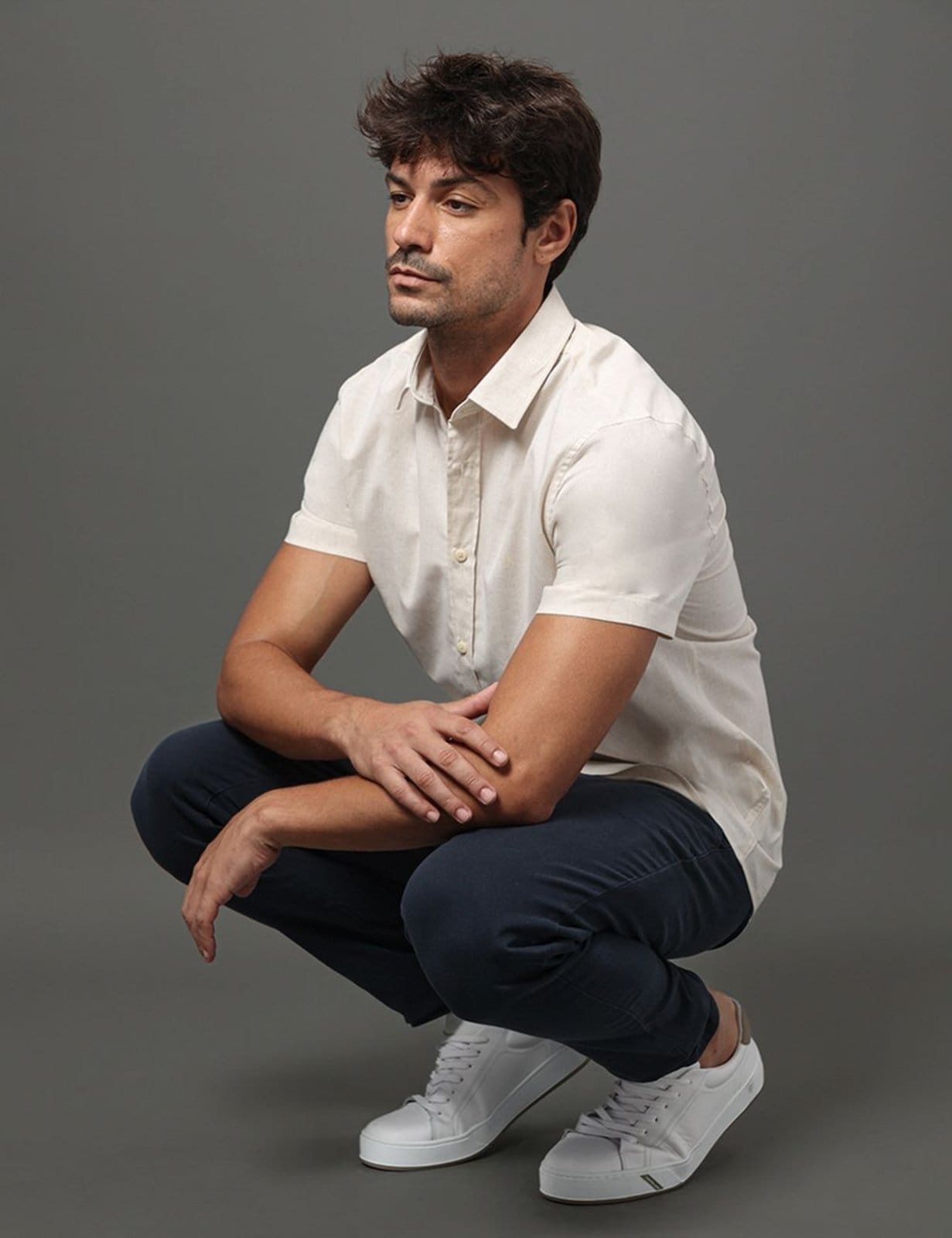 Vista 2 Camisa Masculina Linen Cotton Calvin Klein Jeans - Off White Calvin Klein Jeans off-white white