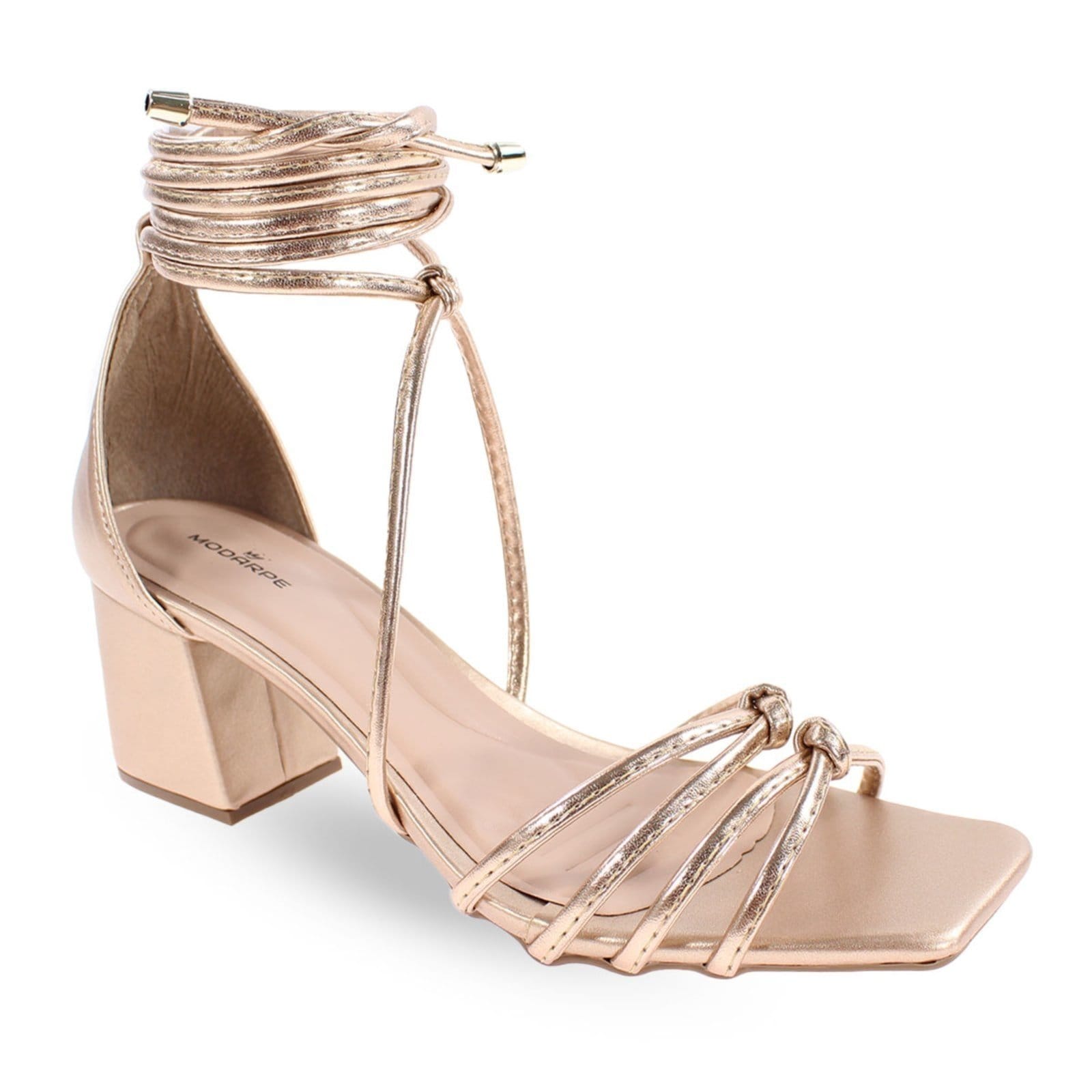 Vista 2 Sandália Modarpe Salto Baixo Bloco Amarração Rose Gold B48 Modarpe rosê rose