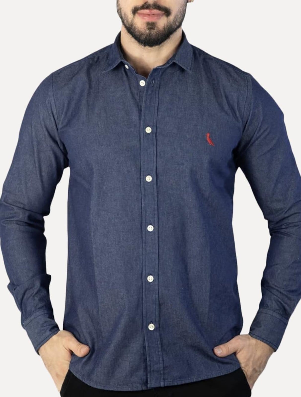 Camisa Reserva Masculina Jeans Easy Oxford Blue Denim Azul Índigo
