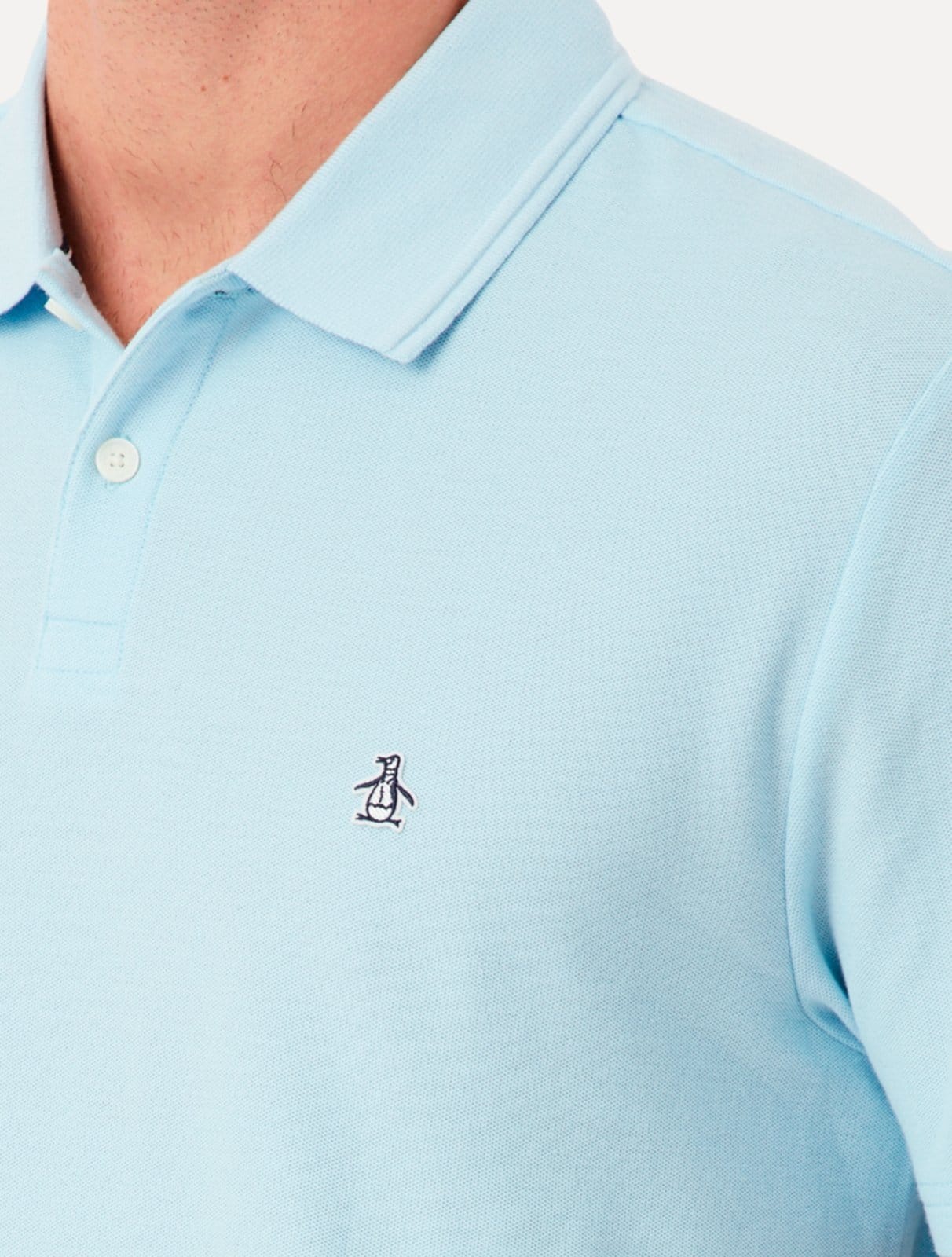 Vista 2 Polo Original Penguin Masculina Piquet Lisa Patch Claro Original Penguin azul