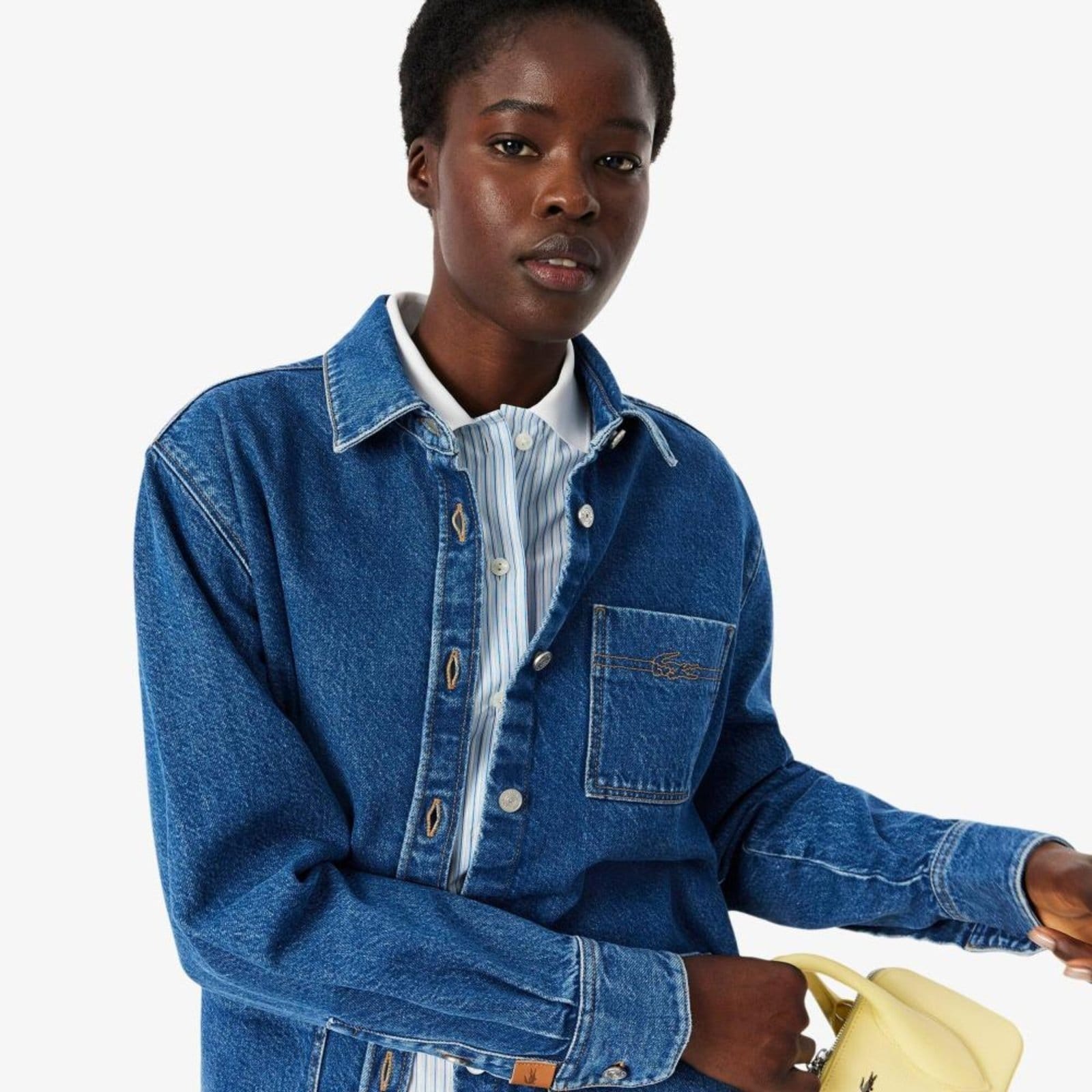 Vista 2 Camisa Overshirt em denim tamanho grande Azul Lacoste azul denim