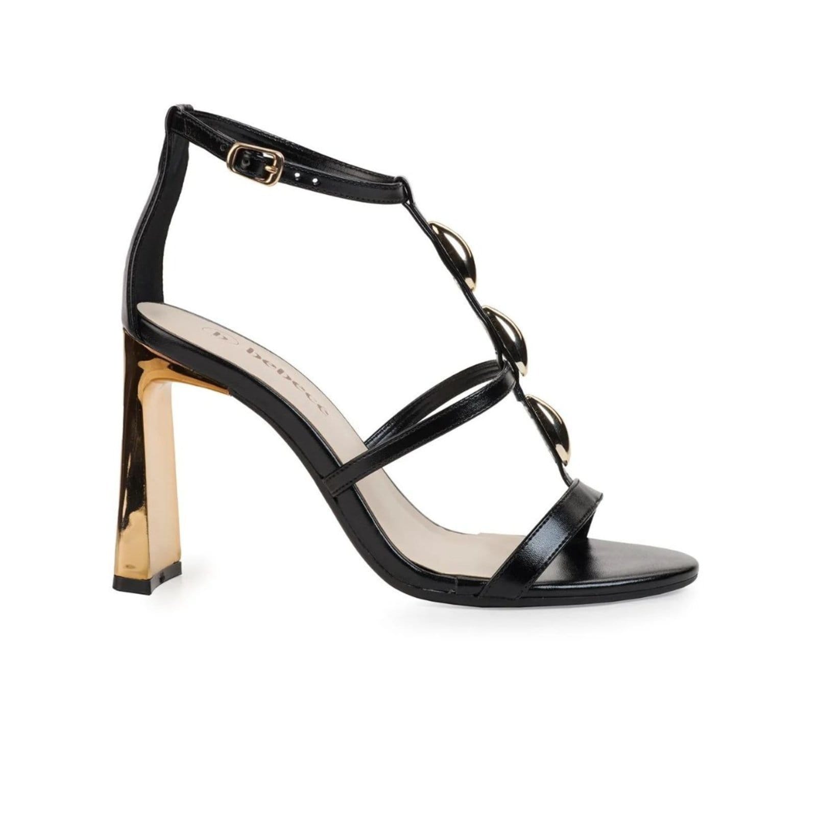 Vista 2 Sandália Feminina Preta Salto Alto Dourado Santa Rosa preto rosa